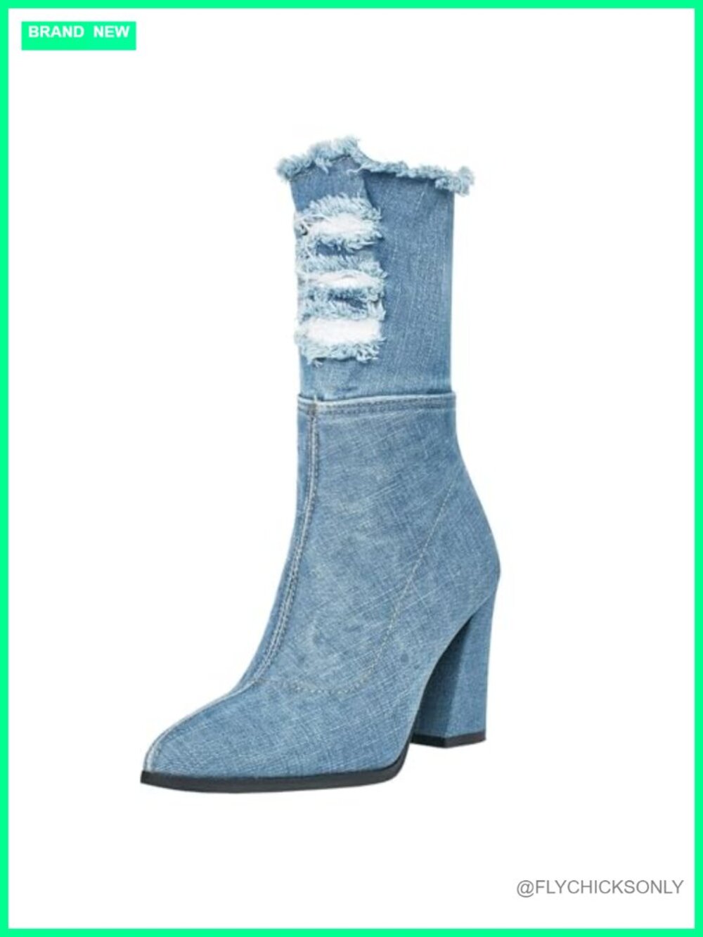 Women's Denim Thigh High Cutout Over The Knee Block Heel Boots Side Zip